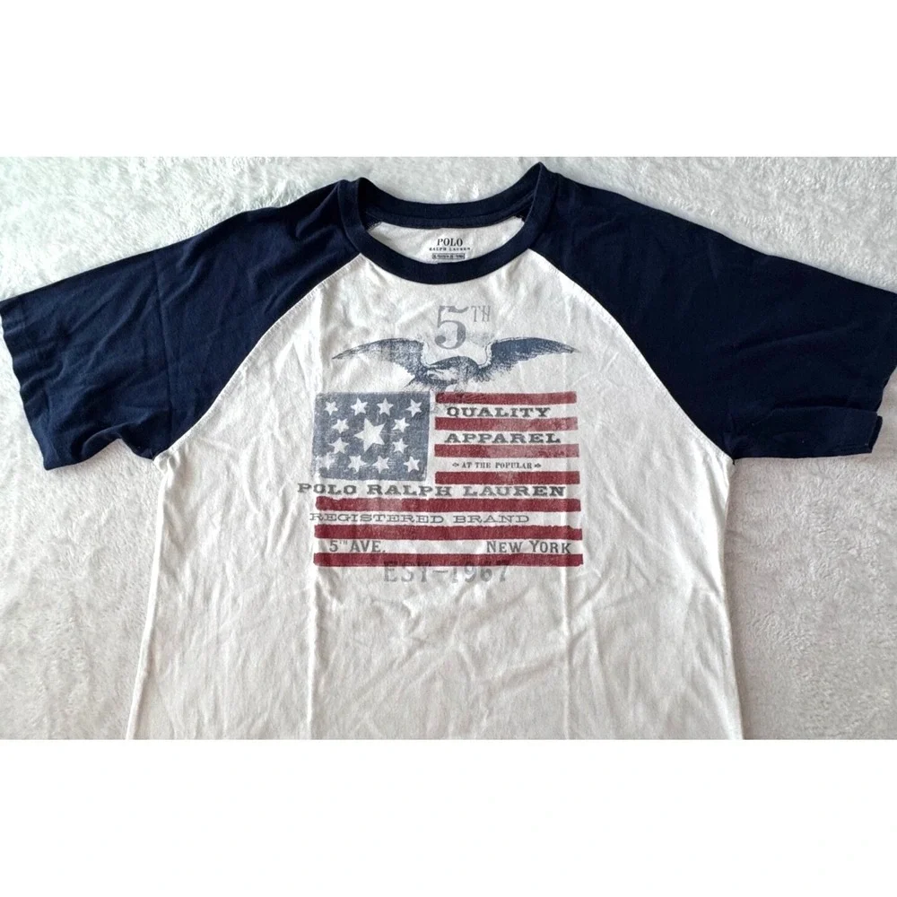 Vtg Polo Ralph Lauren Tshirt Mens *XL* USA Flag Y2K 90s Raglan style Crewneck